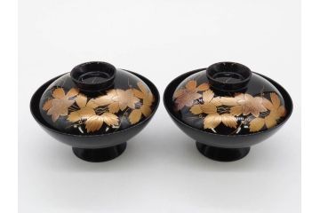 昭和期　輪島塗　漆器　木製　金蒔絵　豪華な金彩が美しいお椀9客セット(鉄線花?、漆芸、蓋付き、汁椀、吸物椀、和食器)(R-079650)