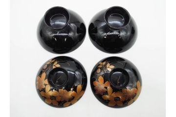 昭和期　輪島塗　漆器　木製　金蒔絵　豪華な金彩が美しいお椀9客セット(鉄線花?、漆芸、蓋付き、汁椀、吸物椀、和食器)(R-079650)