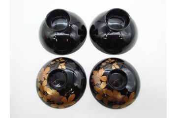 昭和期　輪島塗　漆器　木製　金蒔絵　豪華な金彩が美しいお椀9客セット(鉄線花?、漆芸、蓋付き、汁椀、吸物椀、和食器)(R-079650)