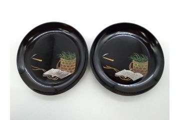 明治〜大正期　漆器　木製　気品を感じる銘々皿13枚セット(木皿、茶道具、漆芸、菓子器、小皿、和食器、和皿)(R-079651)