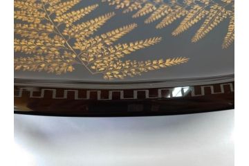 漆芸家 音丸香　蒟醤塗　漆器　木製　繊細な金彩のデザインが美しい羊歯文きんま香盆(シダ、植物、茶道、香道具、六角、お盆、トレイ、トレー、黄袋付き、共箱付き)(R-079654)