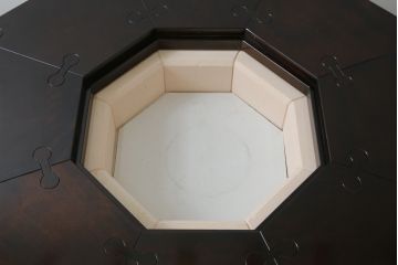 中古　星野民芸(星野民藝)　桜材　個性的なデザインが存在感を放つ八角炉(囲炉裏テーブル、木製火鉢、4人掛け、ダイニングテーブル、食卓)(R-079661)