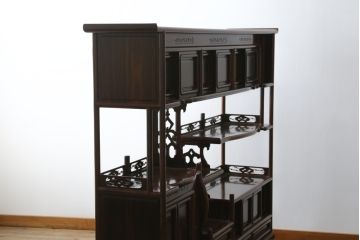 和製ビンテージ　美品!!　高級品　希少な大型サイズ　六尺　シャム柿(ジリコテ)材　上品な佇まいで和の雰囲気を引き立てる飾り棚(茶棚、収納棚、戸棚、違い棚、ヴィンテージ)(R-079666)