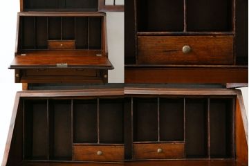 イギリスアンティーク　マホガニー材　クラシカルな雰囲気を漂わせる細身のビューローブックケース(ライティングビューロー、簿記机、引き出し、収納棚、戸棚、引き出し、在宅用デスク、在宅ワーク、在宅用、英国)(R-079670)