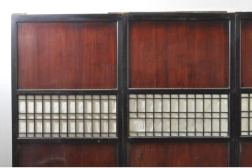 アンティーク建具　古民家インテリアにもおすすめの障子帯戸2枚セット(引き戸、板戸、格子帯戸、障子戸)(R-079673)
