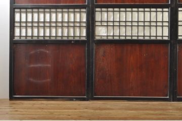 アンティーク建具　古民家インテリアにもおすすめの障子帯戸2枚セット(引き戸、板戸、格子帯戸、障子戸)(R-079673)