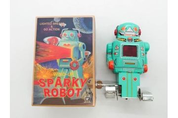 ビリケン商会 モスラ/メディコムトイ ジャイアントロボ　TERMINATOR2(ターミネーター2) T-800/X-27 EXPLORER/一晃 SPARKY ROBOT(スパーキーロボット)　ブリキのおもちゃ5点セット(ゼンマイ歩行、バトルダメージ、フィギュア、人形、玩具、特撮、外箱付き)(R-079677)