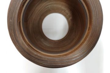 大正〜昭和初期　蒔絵　刳り貫き　菊　雅なデザインが魅力の火鉢(花、丸火鉢、手あぶり、木製、ガラス天板付き)(R-079678)
