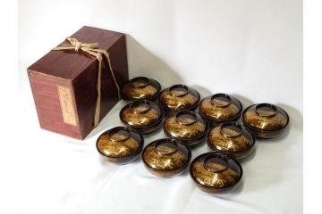 明治期　上手物　高蒔絵　金梨地　梅竹　眩い煌めきに見惚れる煮物椀10客セット(笹、漆器、和食器、木製椀、汁椀、吸物椀、お椀、共箱付き)(R-079680)