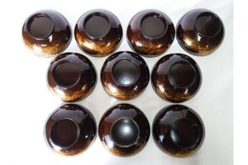 明治期　上手物　高蒔絵　金梨地　梅竹　眩い煌めきに見惚れる煮物椀10客セット(笹、漆器、和食器、木製椀、汁椀、吸物椀、お椀、共箱付き)(R-079680)