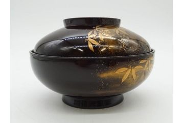 明治期　上手物　高蒔絵　金梨地　梅竹　眩い煌めきに見惚れる煮物椀10客セット(笹、漆器、和食器、木製椀、汁椀、吸物椀、お椀、共箱付き)(R-079680)