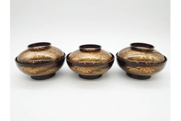 明治期　上手物　高蒔絵　金梨地　梅竹　眩い煌めきに見惚れる煮物椀10客セット(笹、漆器、和食器、木製椀、汁椀、吸物椀、お椀、共箱付き)(R-079680)