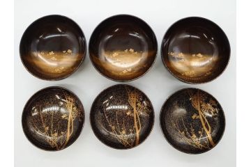 明治期　上手物　高蒔絵　金梨地　梅竹　眩い煌めきに見惚れる煮物椀10客セット(笹、漆器、和食器、木製椀、汁椀、吸物椀、お椀、共箱付き)(R-079680)