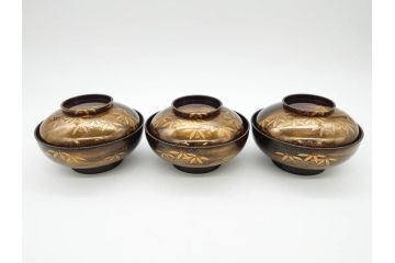 明治期　上手物　高蒔絵　金梨地　梅竹　眩い煌めきに見惚れる煮物椀10客セット(笹、漆器、和食器、木製椀、汁椀、吸物椀、お椀、共箱付き)(R-079680)