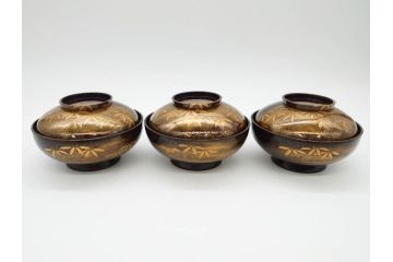 明治期　上手物　高蒔絵　金梨地　梅竹　眩い煌めきに見惚れる煮物椀10客セット(笹、漆器、和食器、木製椀、汁椀、吸物椀、お椀、共箱付き)(R-079680)