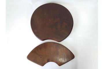 明治〜大正期　在銘作家物　ケヤキ　欅盆　扇面　木の温もりを感じるお盆2点セット(木製、トレイ、トレー、木皿、藤原盆?)(R-079681)