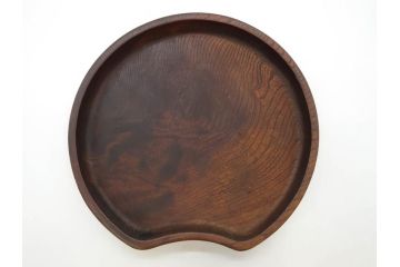 明治〜大正期　在銘作家物　ケヤキ　欅盆　扇面　木の温もりを感じるお盆2点セット(木製、トレイ、トレー、木皿、藤原盆?)(R-079681)