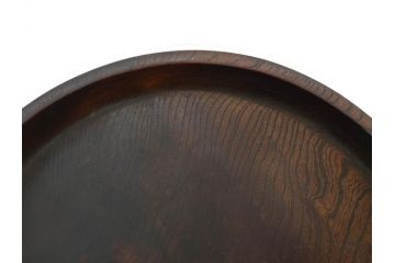 明治〜大正期　在銘作家物　ケヤキ　欅盆　扇面　木の温もりを感じるお盆2点セット(木製、トレイ、トレー、木皿、藤原盆?)(R-079681)