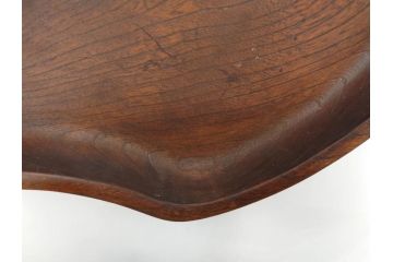 明治〜大正期　在銘作家物　ケヤキ　欅盆　扇面　木の温もりを感じるお盆2点セット(木製、トレイ、トレー、木皿、藤原盆?)(R-079681)