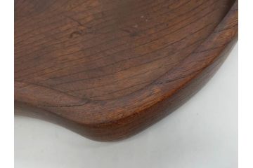明治〜大正期　在銘作家物　ケヤキ　欅盆　扇面　木の温もりを感じるお盆2点セット(木製、トレイ、トレー、木皿、藤原盆?)(R-079681)