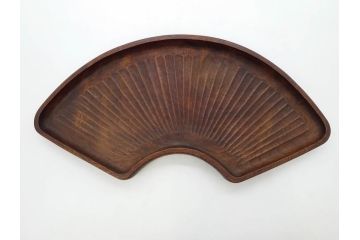 明治〜大正期　在銘作家物　ケヤキ　欅盆　扇面　木の温もりを感じるお盆2点セット(木製、トレイ、トレー、木皿、藤原盆?)(R-079681)