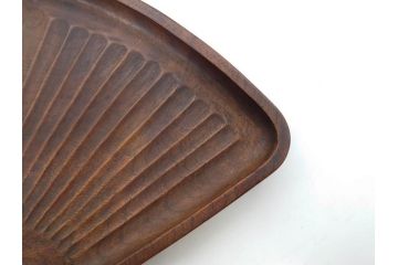 明治〜大正期　在銘作家物　ケヤキ　欅盆　扇面　木の温もりを感じるお盆2点セット(木製、トレイ、トレー、木皿、藤原盆?)(R-079681)
