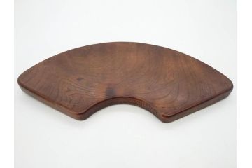 明治〜大正期　在銘作家物　ケヤキ　欅盆　扇面　木の温もりを感じるお盆2点セット(木製、トレイ、トレー、木皿、藤原盆?)(R-079681)