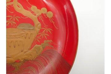 明治3年　朱塗　金蒔絵　漆器　木製　五ツ組　雅な雰囲気漂う大盃5点セット(松、牡丹、花、風景、漆芸、杯、酒器、和食器、共箱付き)(R-079685)