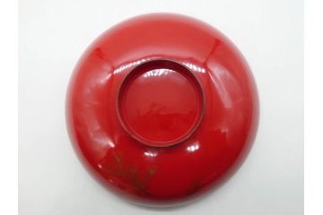 明治3年　朱塗　金蒔絵　漆器　木製　五ツ組　雅な雰囲気漂う大盃5点セット(松、牡丹、花、風景、漆芸、杯、酒器、和食器、共箱付き)(R-079685)