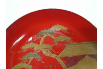 明治3年　朱塗　金蒔絵　漆器　木製　五ツ組　雅な雰囲気漂う大盃5点セット(松、牡丹、花、風景、漆芸、杯、酒器、和食器、共箱付き)(R-079685)