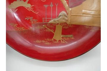 明治3年　朱塗　金蒔絵　漆器　木製　五ツ組　雅な雰囲気漂う大盃5点セット(松、牡丹、花、風景、漆芸、杯、酒器、和食器、共箱付き)(R-079685)