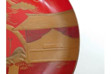 明治3年　朱塗　金蒔絵　漆器　木製　五ツ組　雅な雰囲気漂う大盃5点セット(松、牡丹、花、風景、漆芸、杯、酒器、和食器、共箱付き)(R-079685)