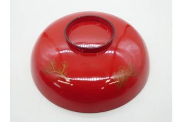 明治3年　朱塗　金蒔絵　漆器　木製　五ツ組　雅な雰囲気漂う大盃5点セット(松、牡丹、花、風景、漆芸、杯、酒器、和食器、共箱付き)(R-079685)