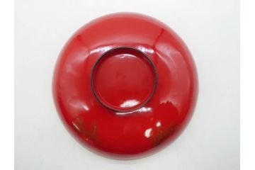 明治3年　朱塗　金蒔絵　漆器　木製　五ツ組　雅な雰囲気漂う大盃5点セット(松、牡丹、花、風景、漆芸、杯、酒器、和食器、共箱付き)(R-079685)