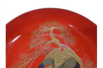明治3年　朱塗　金蒔絵　漆器　木製　五ツ組　雅な雰囲気漂う大盃5点セット(松、牡丹、花、風景、漆芸、杯、酒器、和食器、共箱付き)(R-079685)