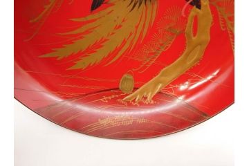 明治3年　朱塗　金蒔絵　漆器　木製　五ツ組　雅な雰囲気漂う大盃5点セット(松、牡丹、花、風景、漆芸、杯、酒器、和食器、共箱付き)(R-079685)
