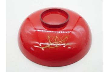 明治3年　朱塗　金蒔絵　漆器　木製　五ツ組　雅な雰囲気漂う大盃5点セット(松、牡丹、花、風景、漆芸、杯、酒器、和食器、共箱付き)(R-079685)