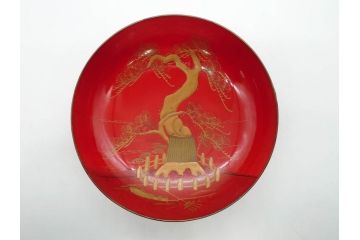 明治3年　朱塗　金蒔絵　漆器　木製　五ツ組　雅な雰囲気漂う大盃5点セット(松、牡丹、花、風景、漆芸、杯、酒器、和食器、共箱付き)(R-079685)