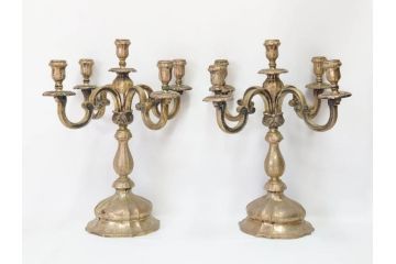 西洋アンティーク　気品あふれるキャンドルスタンド1対(シルバープレート?、燭台、ろうそく立て、蝋燭、2台セット、ペアセット)(R-079686)