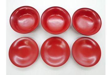 明治期　朱塗　木製椀　食卓を明るく彩る煮物椀10客セット(漆器、和食器、汁椀、蓋付き、吸物椀、お椀、共箱付き)(R-079687)