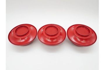 明治期　朱塗　木製椀　食卓を明るく彩る煮物椀10客セット(漆器、和食器、汁椀、蓋付き、吸物椀、お椀、共箱付き)(R-079687)