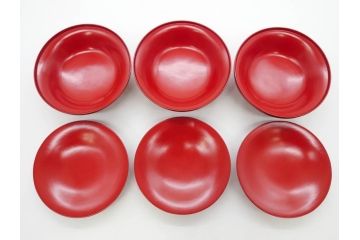 明治期　朱塗　木製椀　食卓を明るく彩る煮物椀10客セット(漆器、和食器、汁椀、蓋付き、吸物椀、お椀、共箱付き)(R-079687)