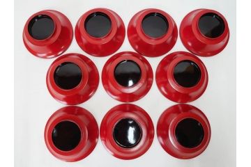 明治期　朱塗　木製椀　艶やかな漆が美しい煮物椀10客セット(漆器、和食器、汁椀、蓋付き、吸物椀、お椀、共箱付き)(R-079688)