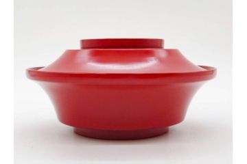 明治期　朱塗　木製椀　艶やかな漆が美しい煮物椀10客セット(漆器、和食器、汁椀、蓋付き、吸物椀、お椀、共箱付き)(R-079688)