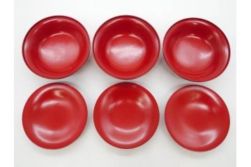 明治期　朱塗　木製椀　艶やかな漆が美しい煮物椀10客セット(漆器、和食器、汁椀、蓋付き、吸物椀、お椀、共箱付き)(R-079688)