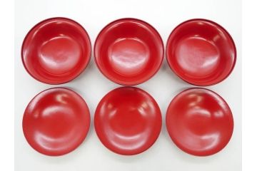 明治期　朱塗　木製椀　艶やかな漆が美しい煮物椀10客セット(漆器、和食器、汁椀、蓋付き、吸物椀、お椀、共箱付き)(R-079688)