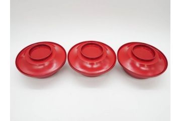 明治期　朱塗　木製椀　艶やかな漆が美しい煮物椀10客セット(漆器、和食器、汁椀、蓋付き、吸物椀、お椀、共箱付き)(R-079688)