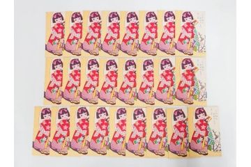 昭和レトロ　新年はがき　女の子　男の子　はがきまとめてセット(絵葉書、年賀状、ハガキ、箱付き、計539枚、8種類、振袖、スキー、凧、お正月、羽子板、少年飛行兵)(R-079690)