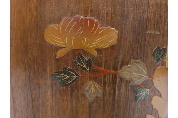 大正〜昭和初期　蒔絵　牡丹　お部屋を上品に演出する火鉢(ぼたん、漆芸、木製、丸火鉢、手あぶり)(R-079692)