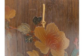 大正〜昭和初期　蒔絵　牡丹　お部屋を上品に演出する火鉢(ぼたん、漆芸、木製、丸火鉢、手あぶり)(R-079692)